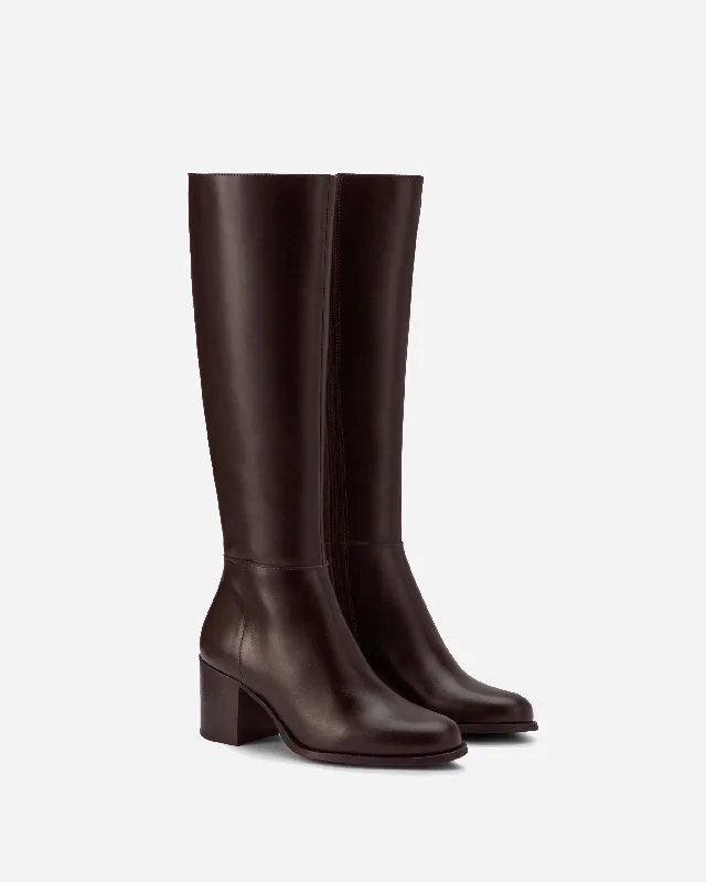 Dalia Tall Knee High Boots in Brown Leather