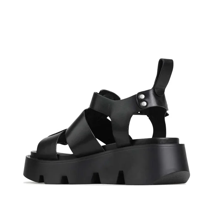 EOS Womens Kailan Platform Chunky Leather Sandal Black