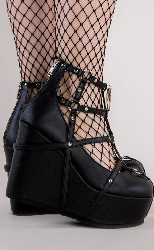 POISON-25-1 Black Vegan Leather Platform Wedges