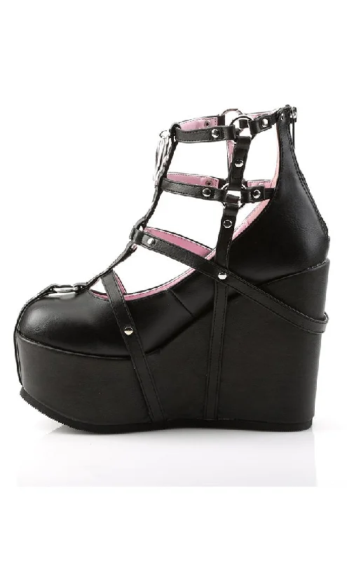 POISON-25-1 Black Vegan Leather Platform Wedges