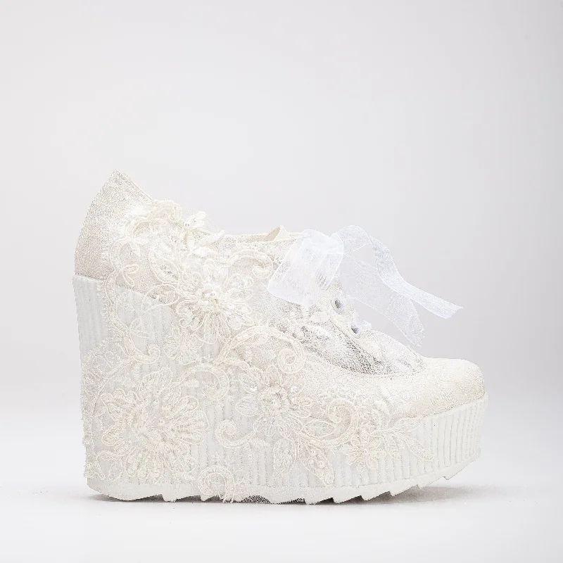 Solene - Ivory Lace High Heel Wedding Sneakers