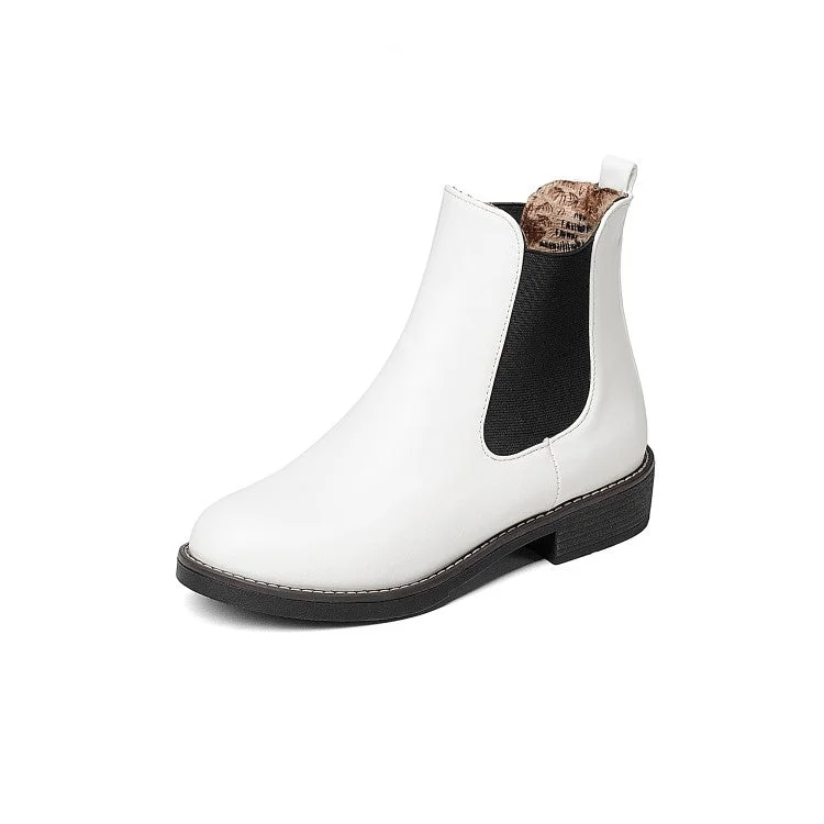 Pu Leather Round Toe Stretch Short Chelsea Boots for Women