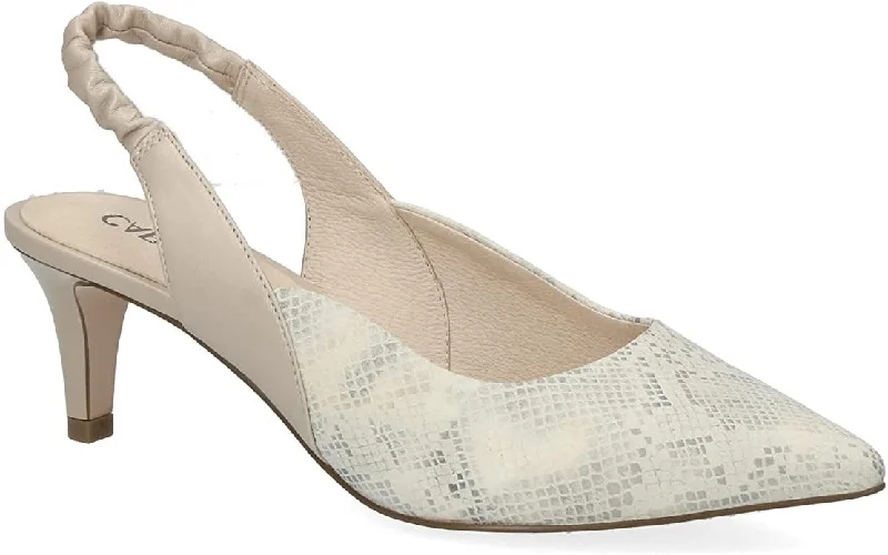 Caprice 29600-28 Cream Snake Low Heeled Court Shoes