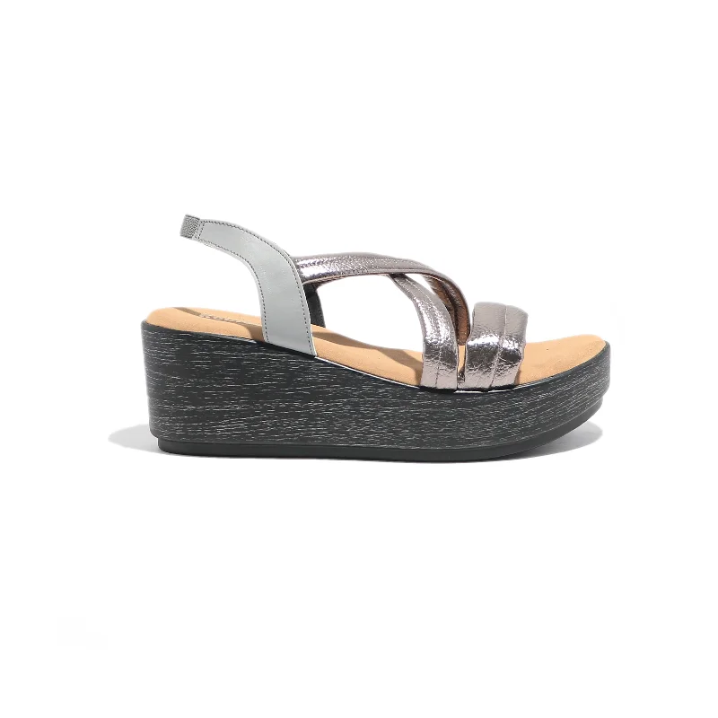 Gun Metal Dual Cross Strap Chunky Heel