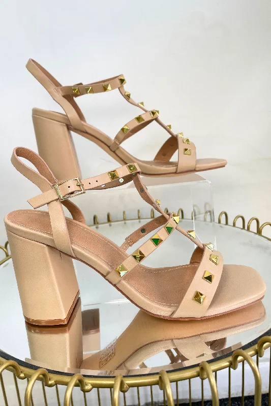 Nude Studded Block Heel