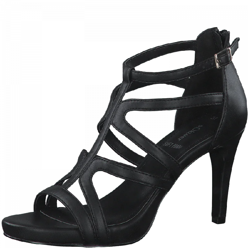 S Oliver 28306-38 Black Heeled Gladiator Sandals