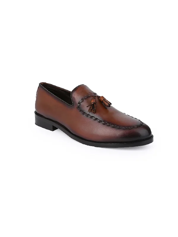 Men Brown Solid Tassel Loafers