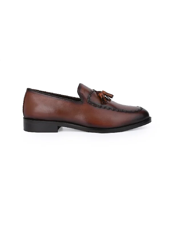 Men Brown Solid Tassel Loafers