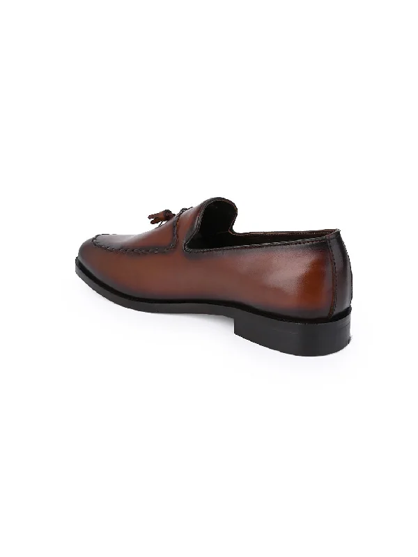 Men Brown Solid Tassel Loafers