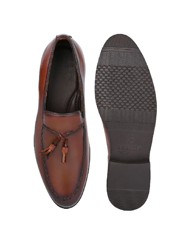 Men Brown Solid Tassel Loafers