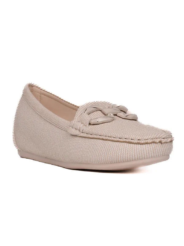 Women Beige Striped Wedge Heel Loafers