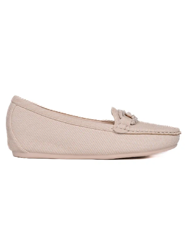 Women Beige Striped Wedge Heel Loafers