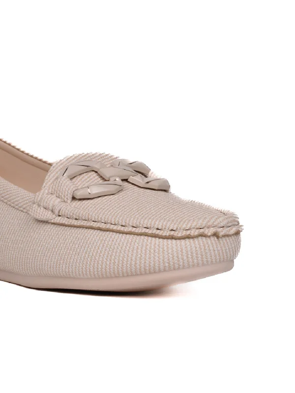 Women Beige Striped Wedge Heel Loafers