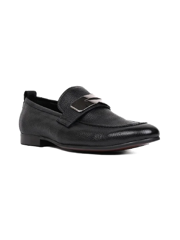 Men Black Textured Loafers