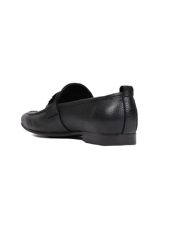 Men Black Textured Loafers