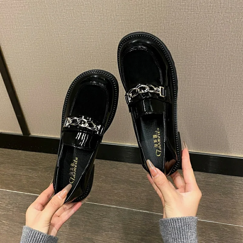 Women Retro Glossy Black JK Loafers