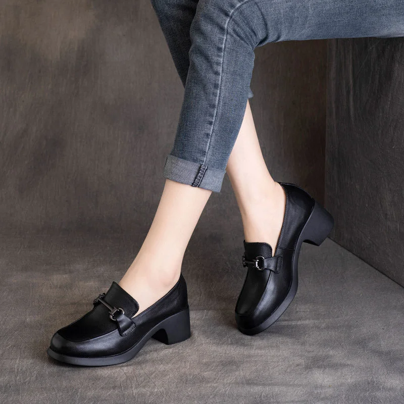 Women Retro Handmade Round Head Leather Loafers