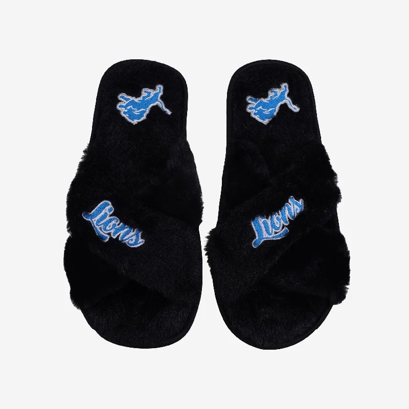 Detroit Lions Womens Script Wordmark Fur Cross Slide