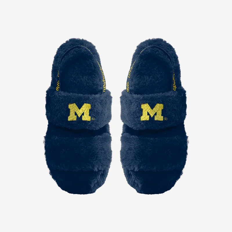 Michigan Wolverines Womens Heel Strap Wordmark Fur Slide