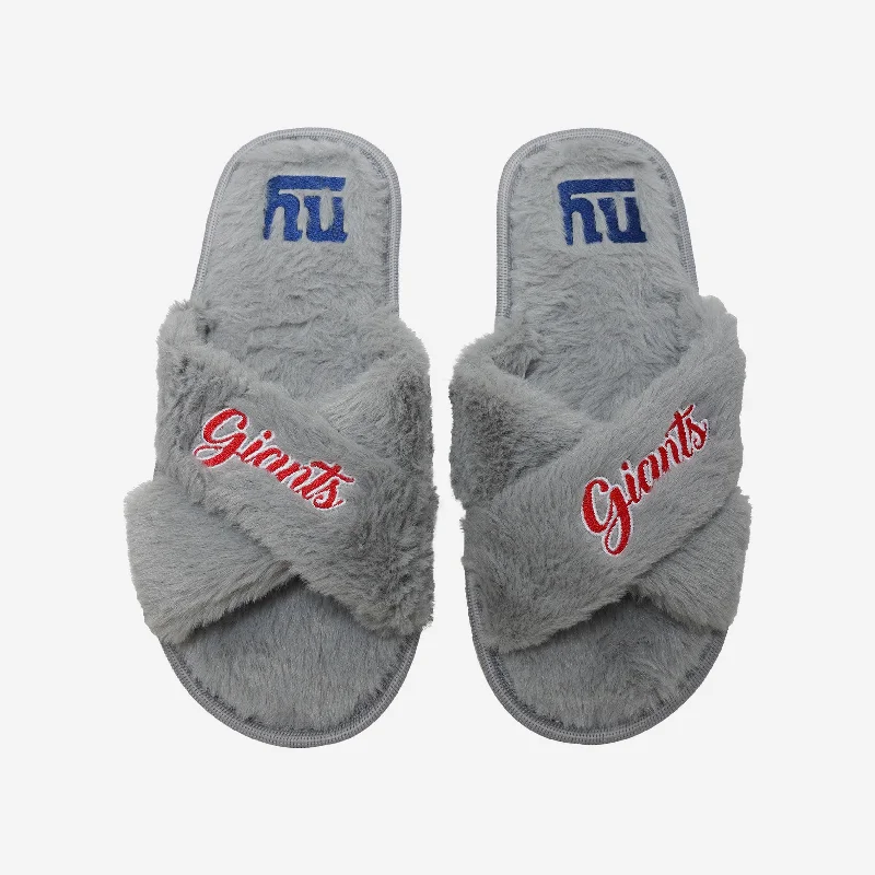 New York Giants Womens Script Wordmark Fur Cross Slide