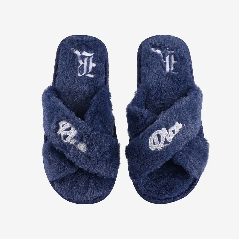 Rice Owls Womens Script Wordmark Fur Cross Slide